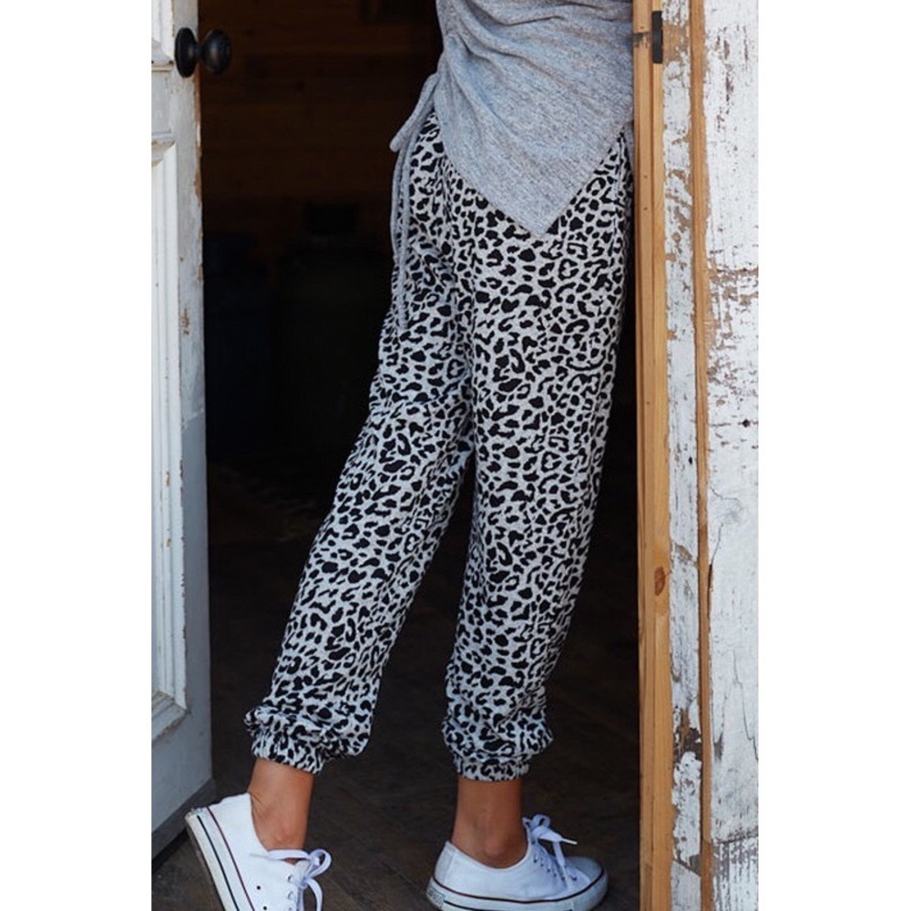 PREVIEW Sweet Spot Gray Leopard Print Joggers - Picture 8 of 10
